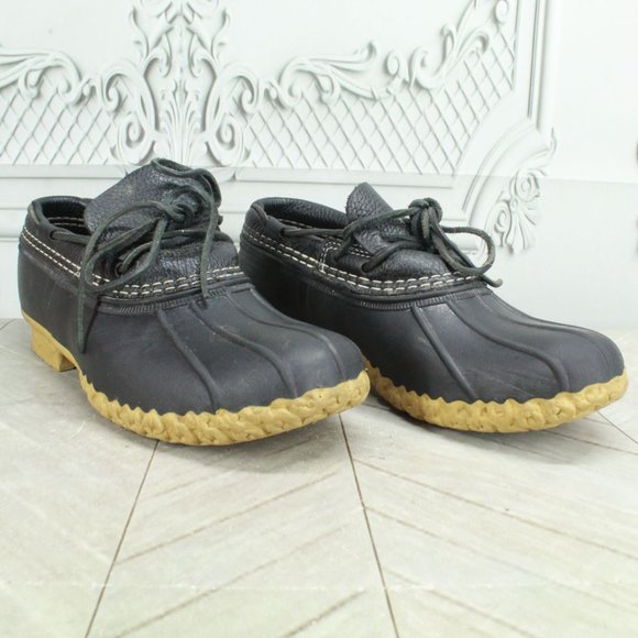 LL Bean Black Leather Unlined Waterproof Ankle Duck Boots Size 7 M - Picture 3 of 10